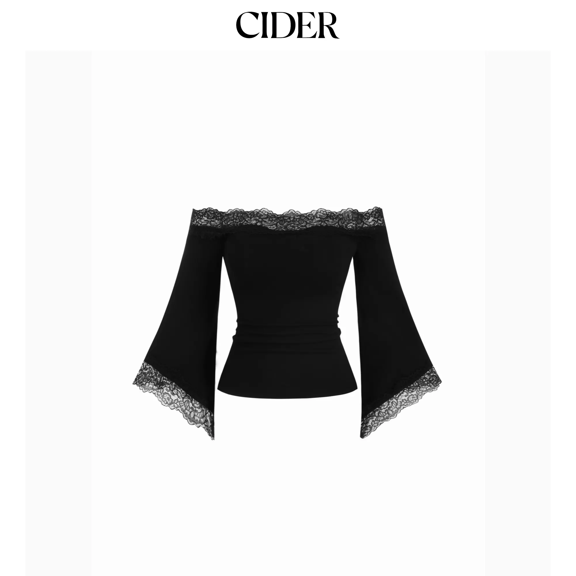 Cider Lace Off-shoulder Bell Sleeve Tee