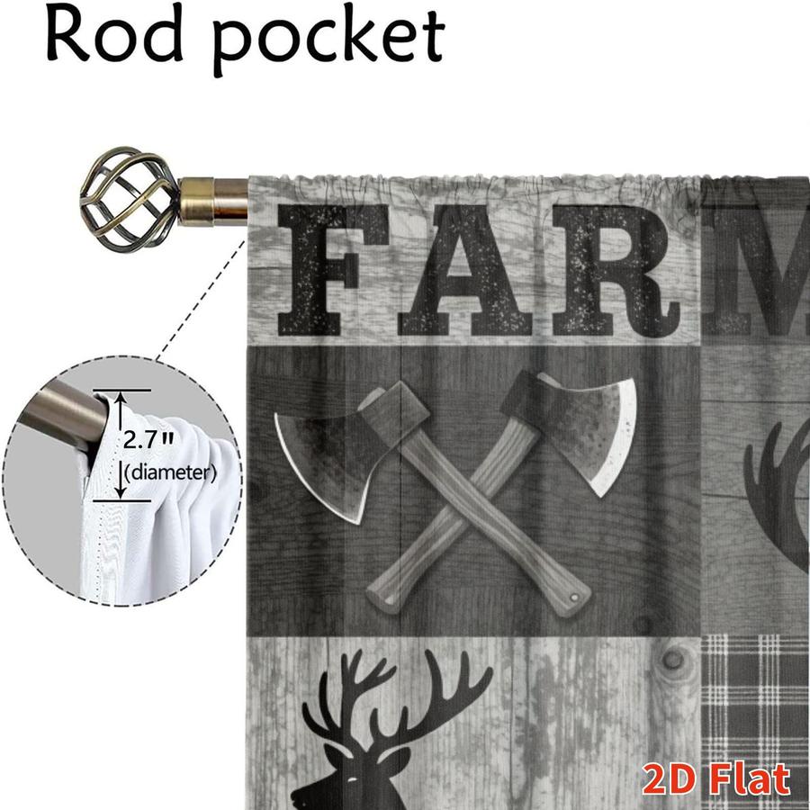 2Pcs Rustic Woodland Animal Deer Bear Plaid Patchwork Sun Blocking Curtains Digital Printed Rod Pocket, Window Treatment For Bedroom Office Kitchen Living Room Study Home Decor