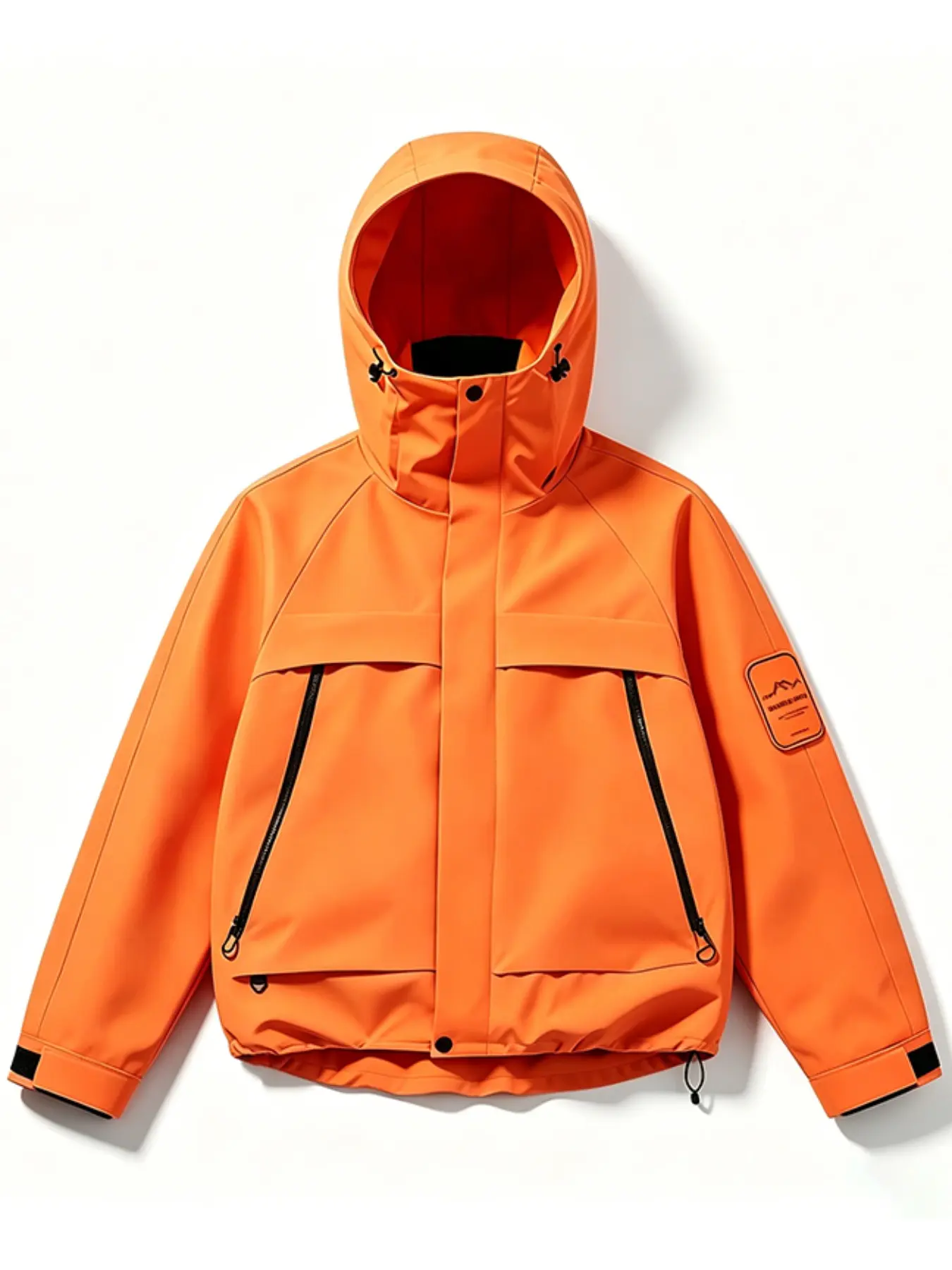 Men's Lightweight Hooded Ski Jacket, Waterproof Raincoat, Unisex Outerwear with Arm Patches, Hiking Windbreaker, Casual Style