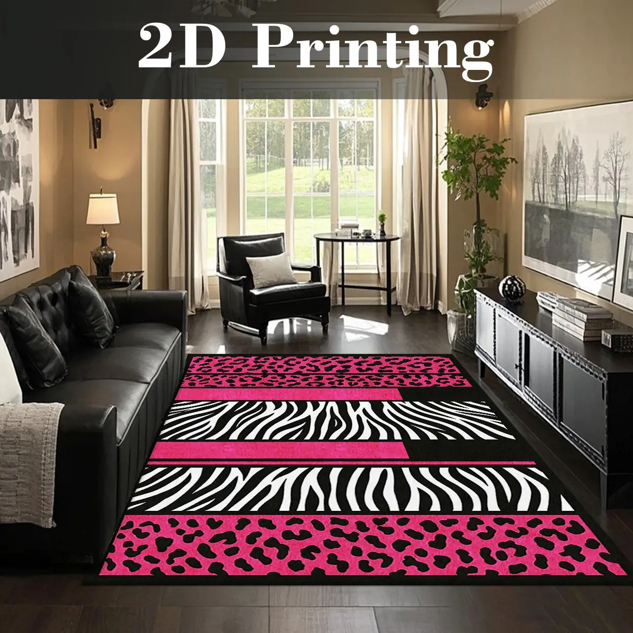 Local Delivery, Multiple Sizes Washable Non Slip Animal Print Area Rug for Bedroom, Modern Zebra Print Accent Rug