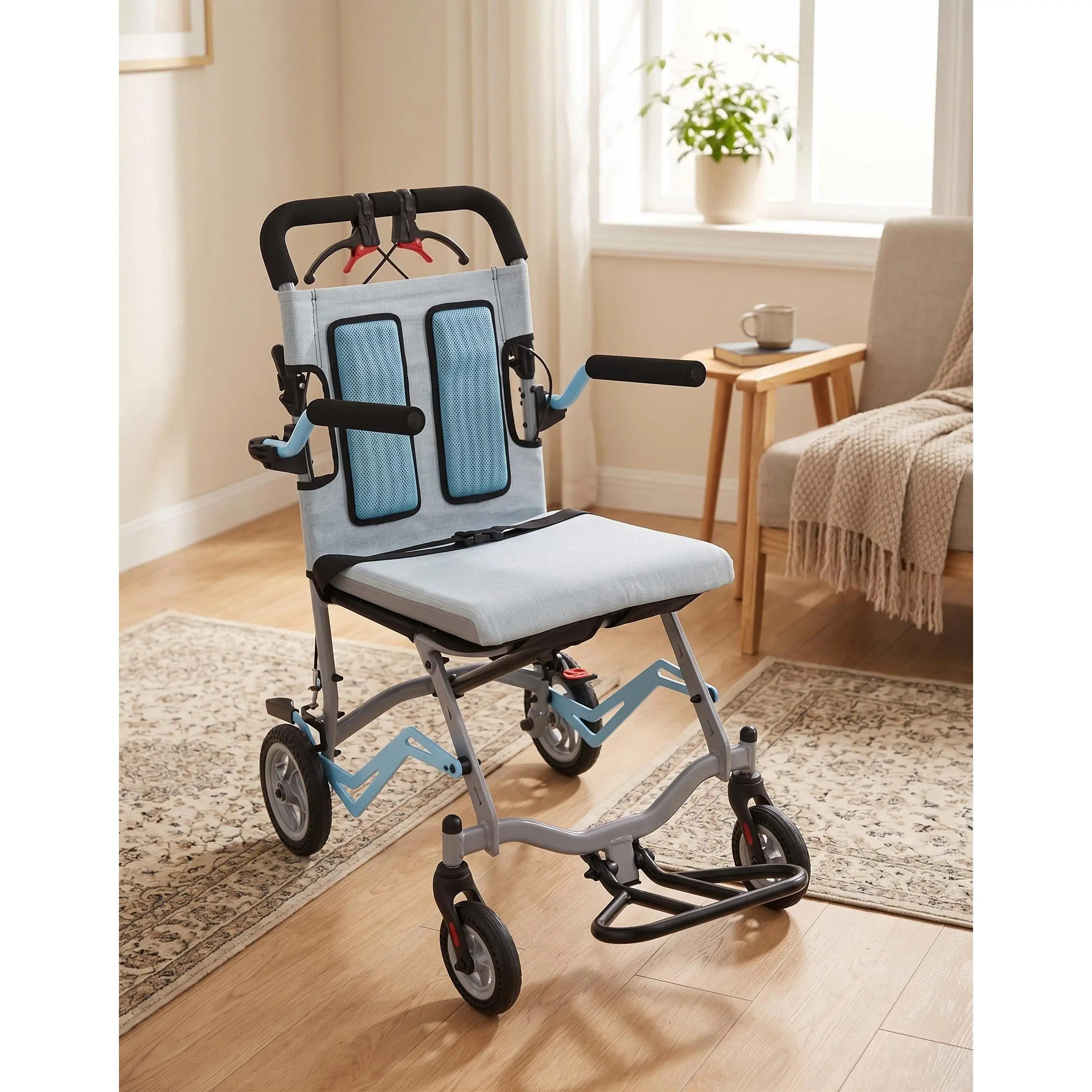 Ultra Lightweight Foldable Aluminum Wheelchair for Elderly Seniors | Portable Travel Mobility Aid, Lockable Hand Brakes, Detachable Flip-Back Armrests, Swing-Away Footrests, Hydraulic Lift Design, 220 LBS Weight Capacity