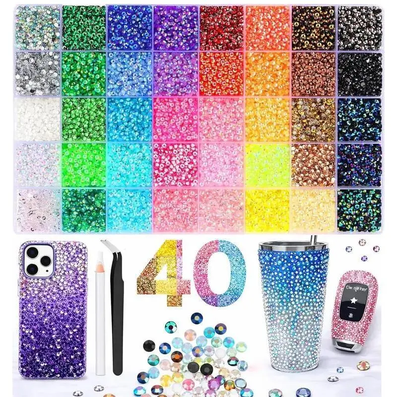 Bedazzling Kit 40000Pcs 40 Colors Resin Jelly Rhinestones, Multicolor 3mm Flatback Gems for Nail Diamond Art, Bedazzler Kit,Come with Tools - Christmas Birthday Gifts for Women