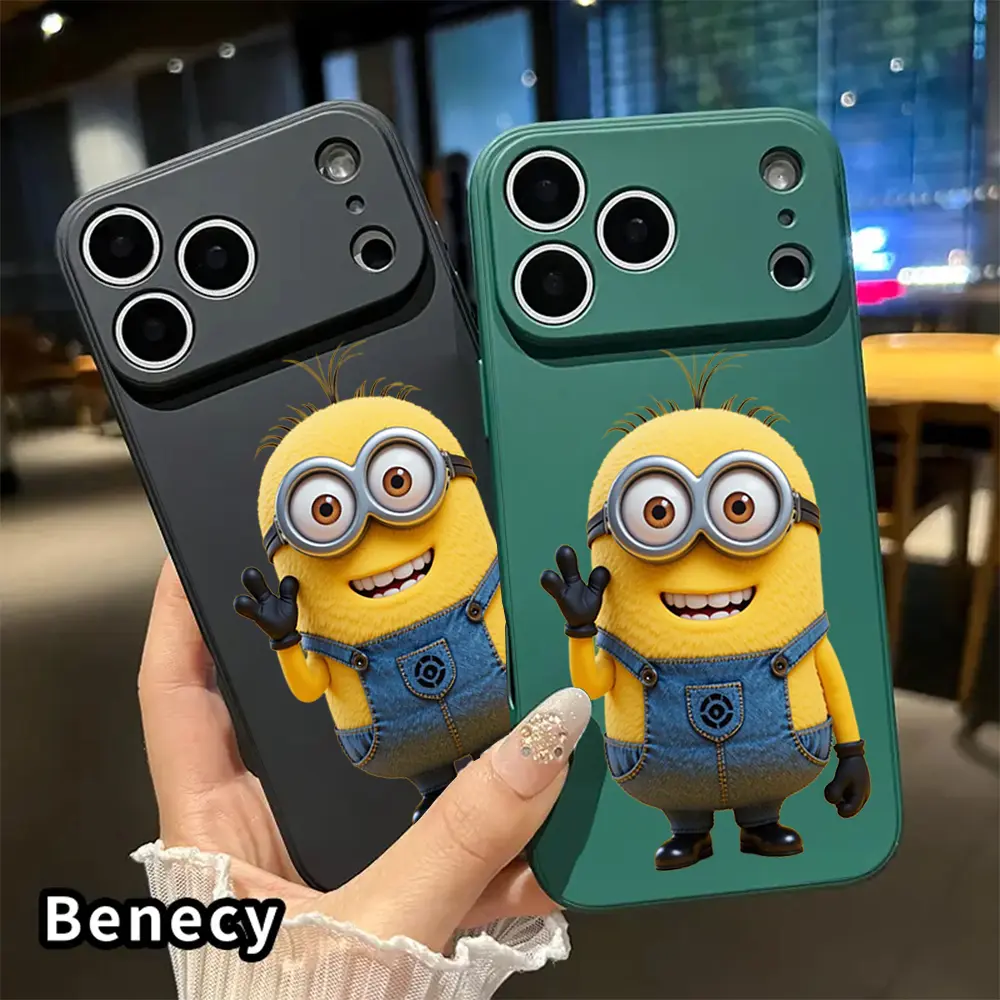 Cute 3D Minion Waving Cartoon Movie Print Shockproof Anti Drop Phone Case  For iPhone 17Air 16Pro Max 15 14 13 12 11Pro Plus Samsung Galaxy S21 S22 S23 S24 S25 S26 Plus Ultra FE tough shockproof anti-drop designer fashion stylish gift