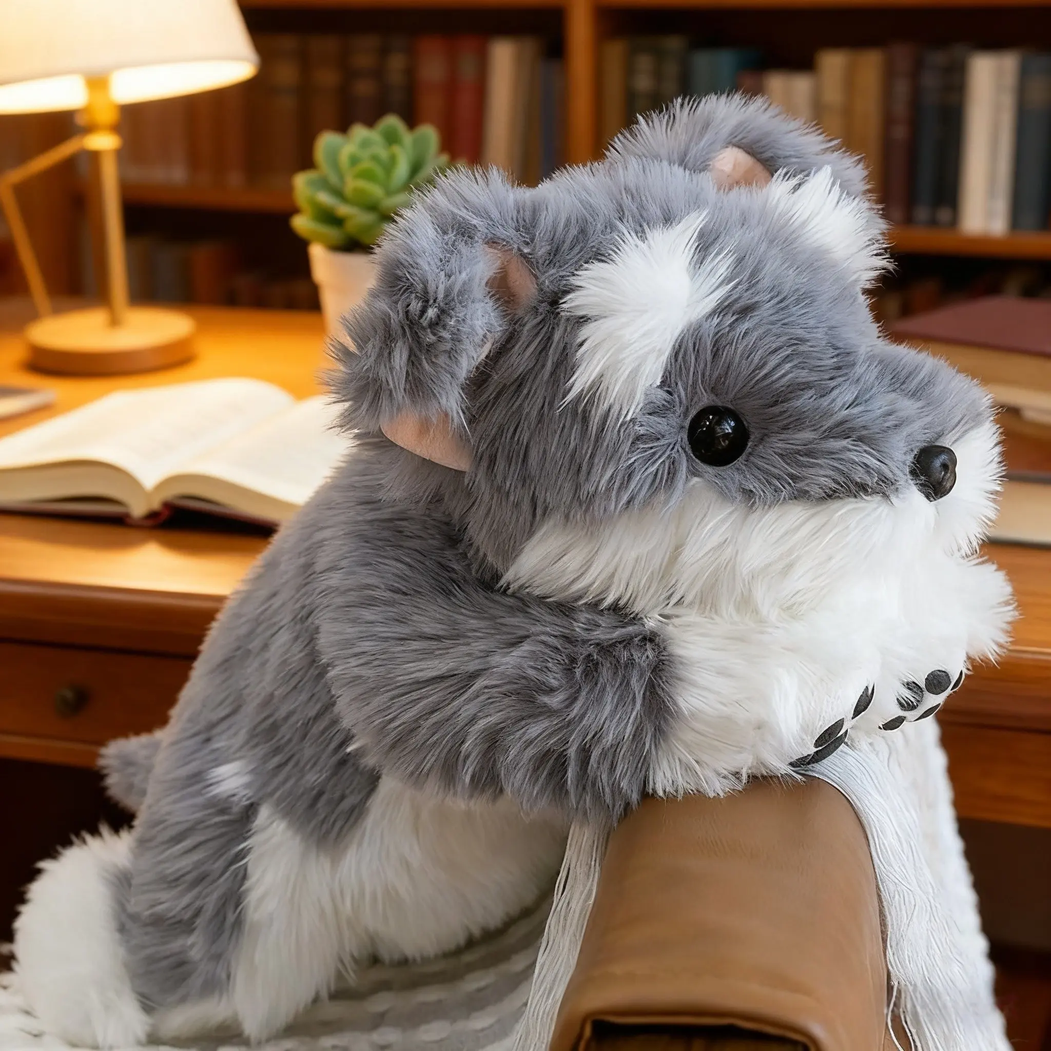 30cm Schnauzer Plush Toy, Realistic Stuffed Animal Dog, Long Eyebrows, Fluffy Lying Design, Perfect Collectible Gift for Kids & Dog Lovers