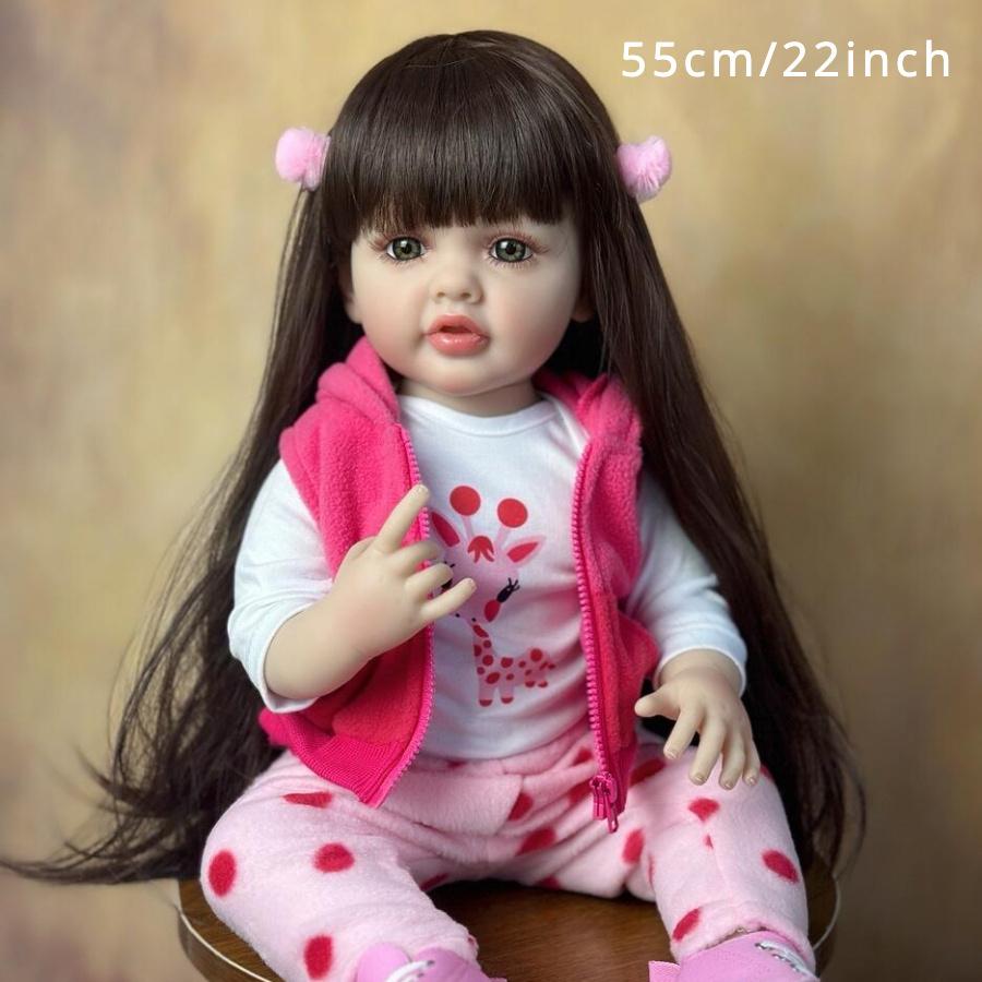 Unisex Life Like Reborn Baby Doll - 22 inch/55cm Full Vinyl Full Body Newborn, 1.4kg, Active Limbs, Sit & Lie Function, Color Gift Box Packed, Bath Toy for 4-6 Years Old, Birthday Gift