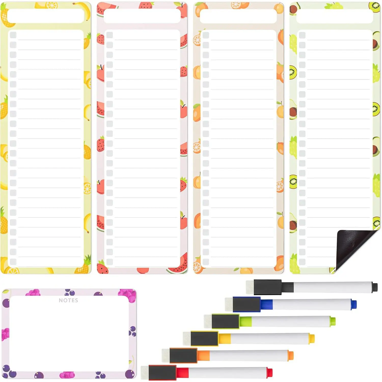 - 4" x 12"  Dry Erase  Set, 11 Pack, Fruit Style | 4X Dry Erase  White Board, 6X Colorful Whiteboard Markers and 6" x 4"  Whiteboard Note