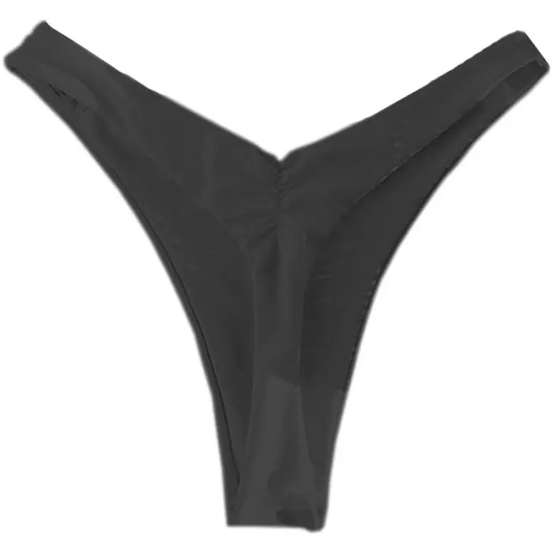 Women's Ruched Back High Cut Cheeky Thong Bikini Bottoms(Gift)