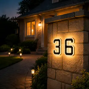 6.7 Inch Solar Lighted House Numbers for Outside, Light Up Waterproof LED Address Signs for Houses, Backlit Illuminated Exterior Modern House Numbers Light