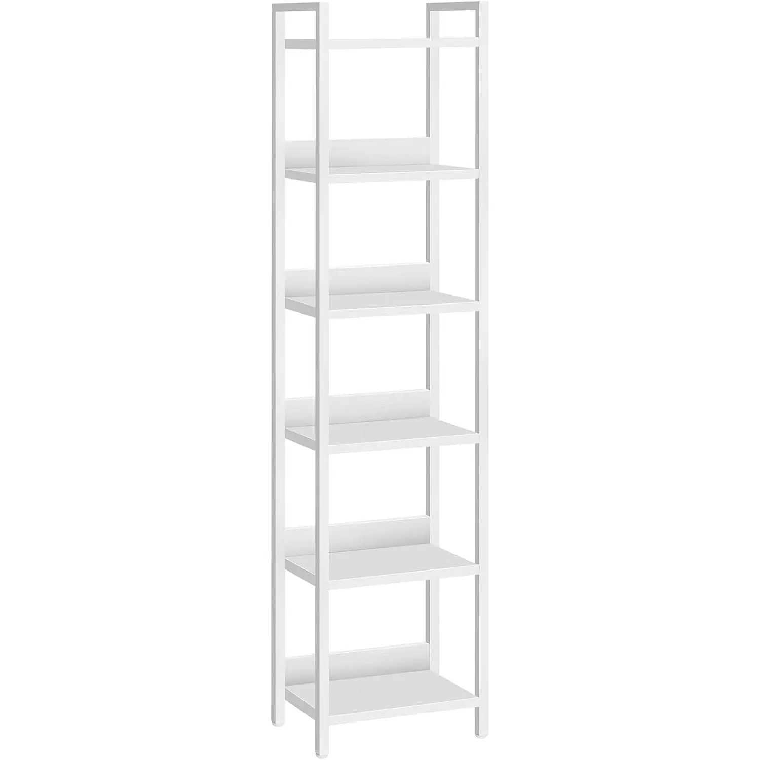 6-Tier White Bookshelf - Standing Storage Shelf Organizer for Small Spaces, Living Room, Bedroom, Model BKBW6601