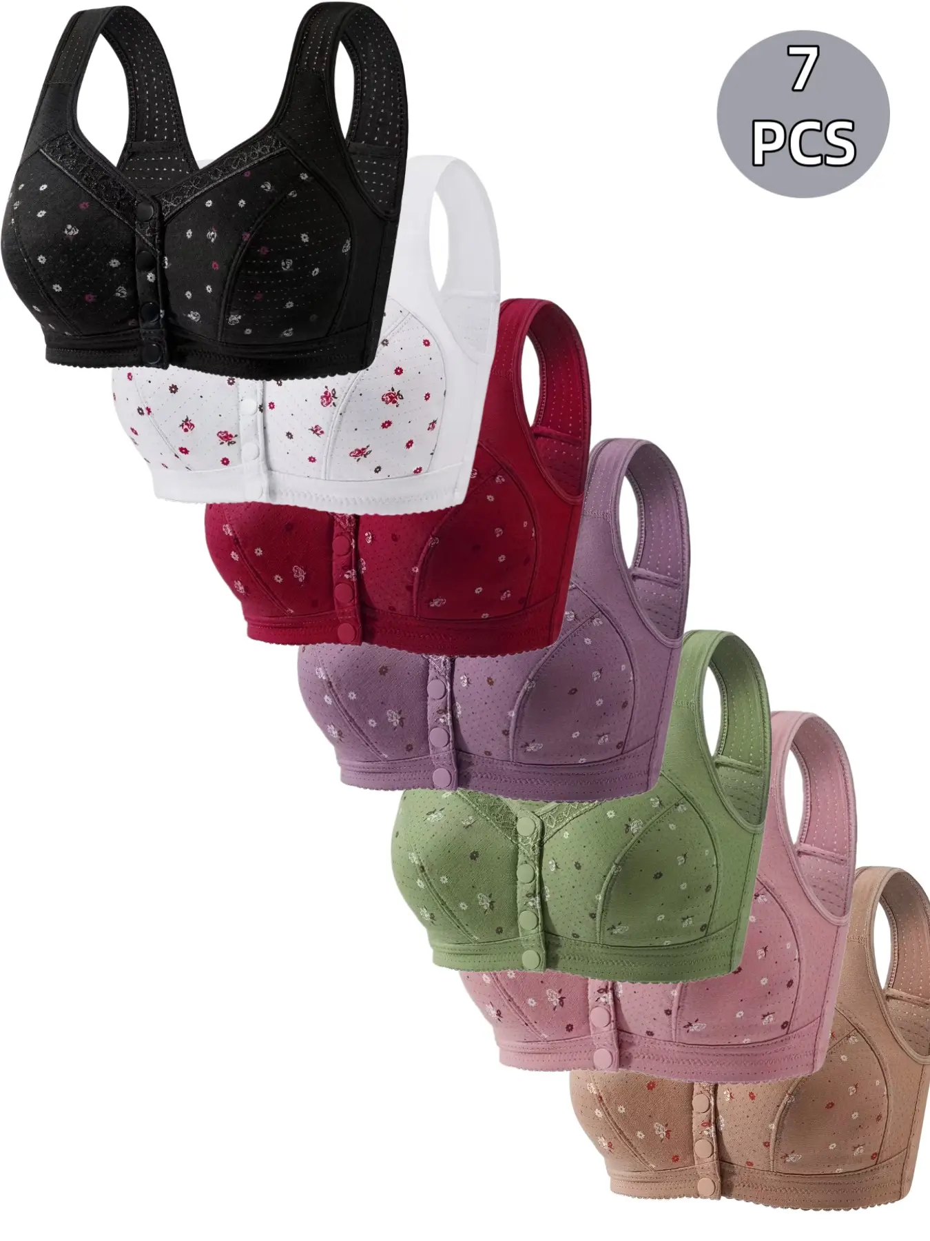 7-Pack Women's Lace Bralettes, Elegant Seamless Fitted Design, Full Coverage, Breathable Soft Fabric, All-Season Comfort, Daily Wear