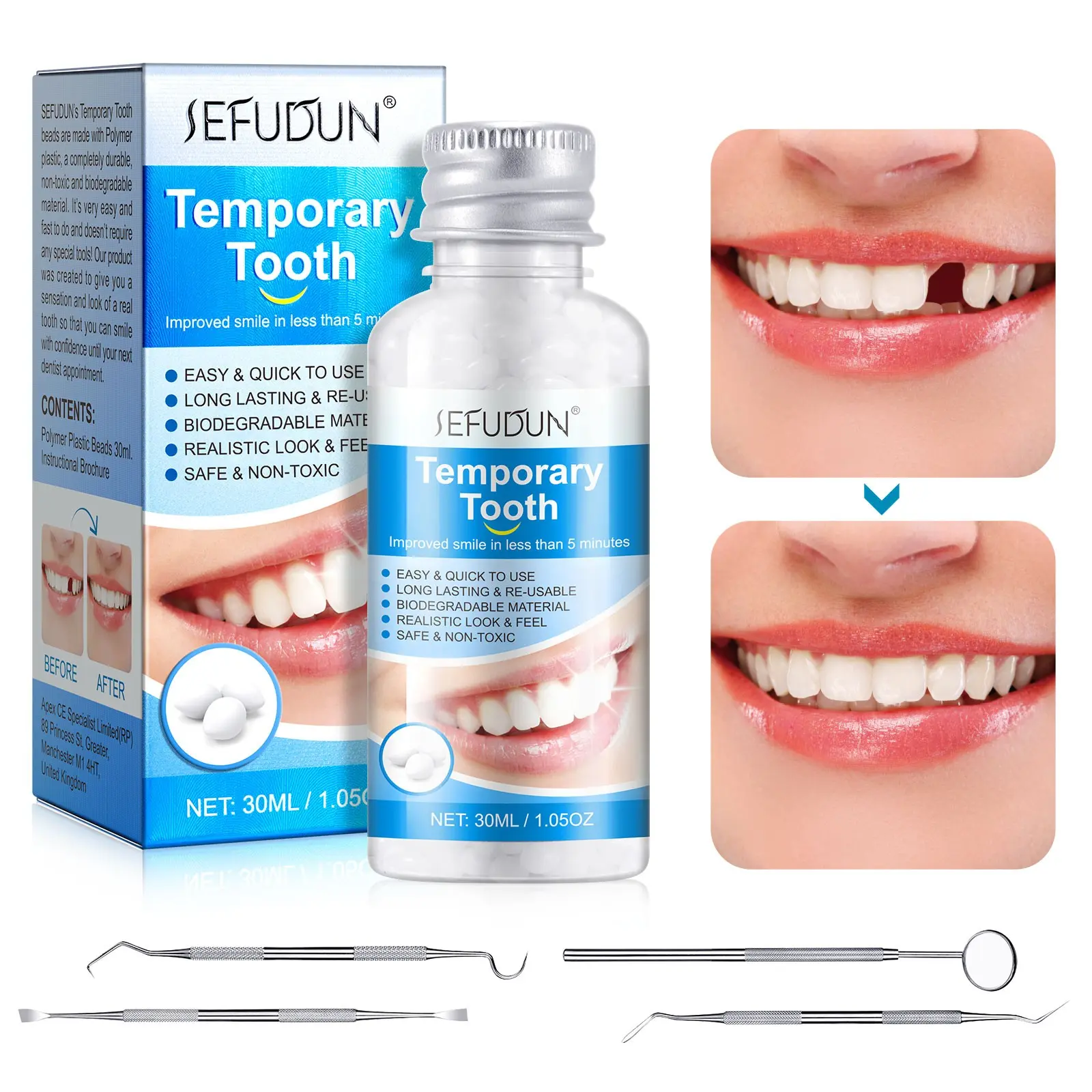 Sefudun Teeth Repair Kit, 4-Piece Set for Temporary Dental Gaps, Easy DIY Oral Care, Home Emergency Dental Fix, Simplified Operation