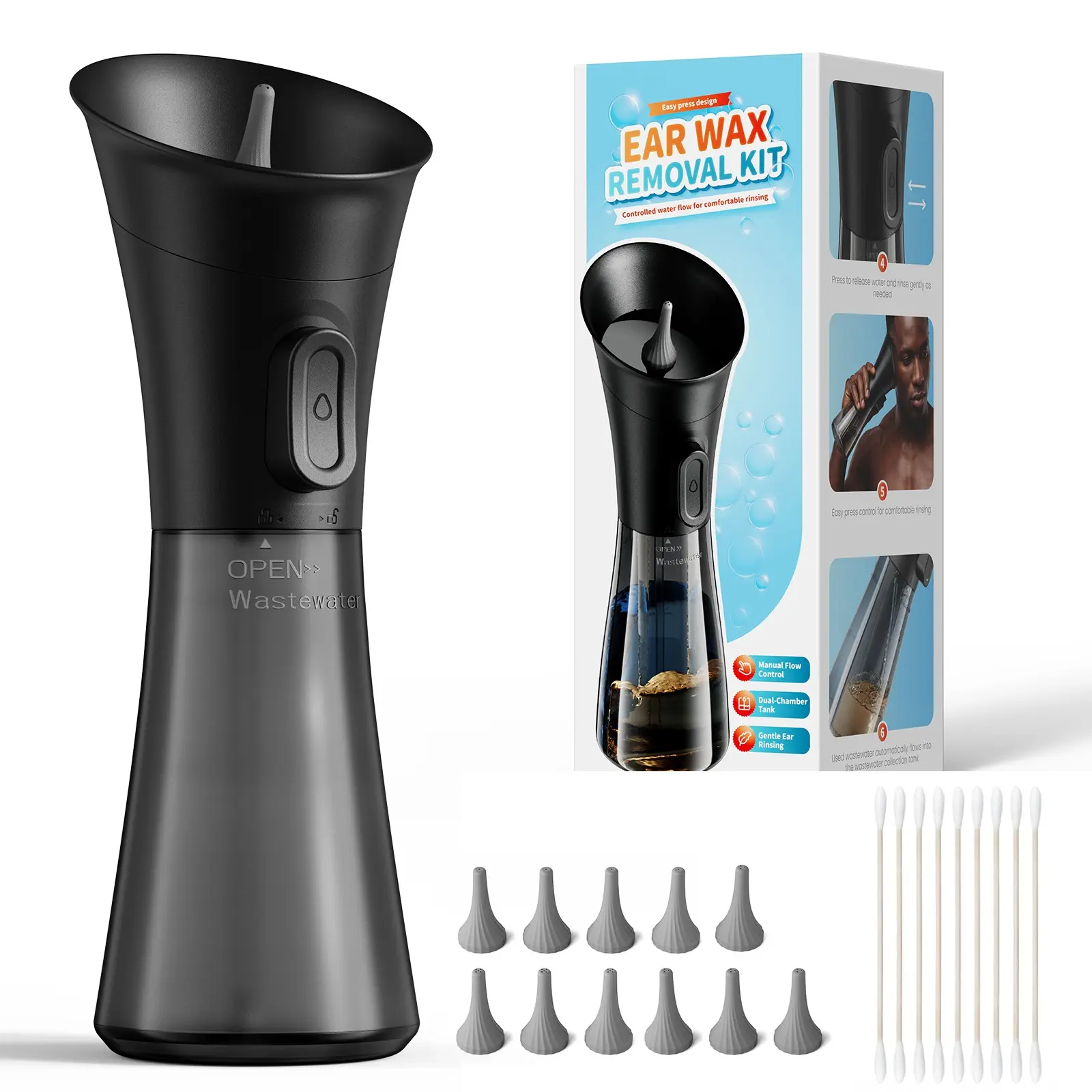Earwax Removal Kit, Ear Cleaning Agent, Manual Ear Irrigation System, Safe and Effective Ear Wax Remover, Ear Flush Device, Earwax Removal Tools
