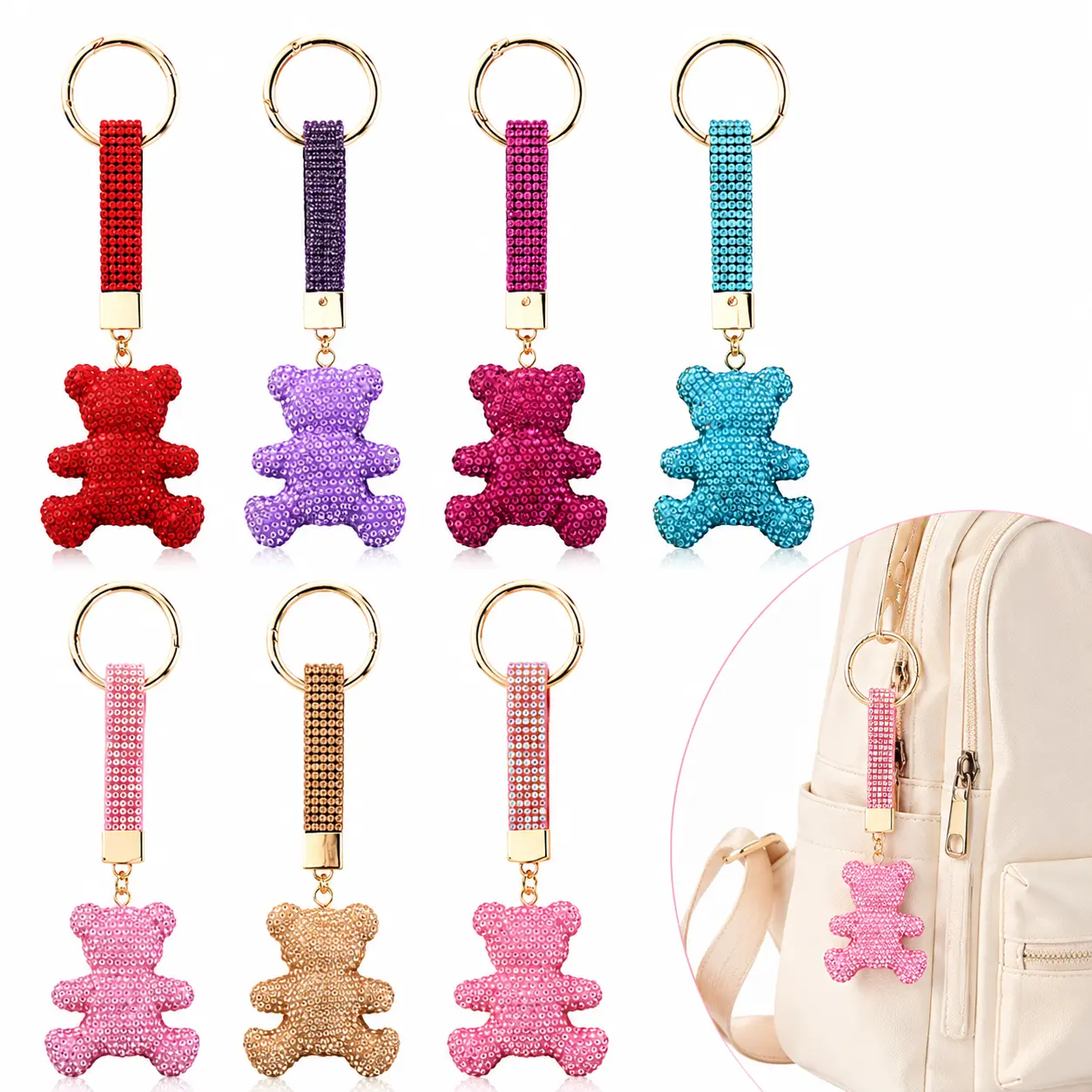 Handmade Charm Cute Cartoon Bear Keychain with Full Rhinestones, Delicate Pendant Decor for Car Keys, Backpacks - YY1, Everyday Use