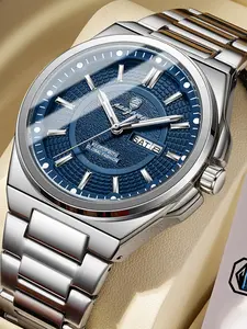 50m Waterproof Stainless Steel Strap Night Glow Calendar Battery-Powered Alloy Digital Watch, Men's Gift, Fashion Accessory