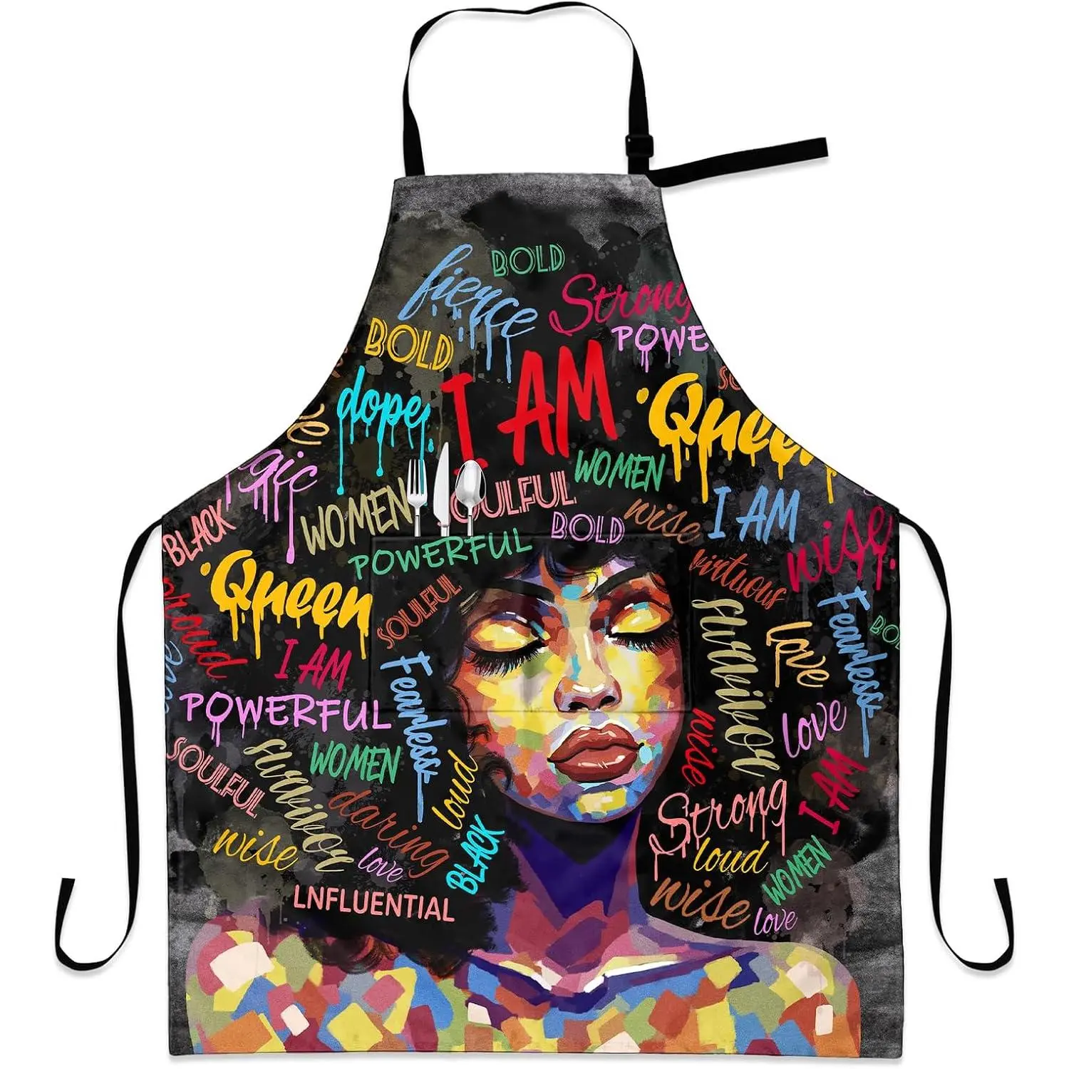 Aprons For Women With Pockets African Art Apron Black Girl Kitchen Adjustable Aprons For Women Waterproof Oil Proof 33x28in