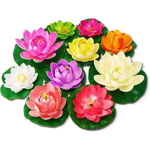 Artificial Lotus Flowers Water Lilies for Pond & Pool, 10 Pcs Realistic Floating Foam Lotus Flowers with Lily Pads, 4" and 6" Large Lifelike Water Lilies for Fountain Garden Pond Decoration