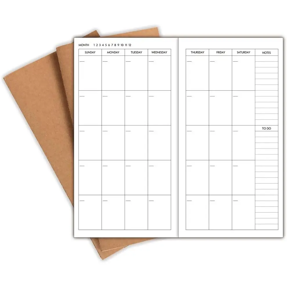 3-Pack Undated Travelers Notebook Calendar Inserts - 4.25"x8.25" Undated Planner, Recycled Paper Office Stationery for Travel Organization