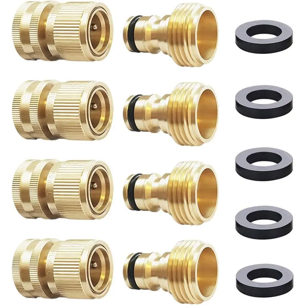 Penitue 2-Set Brass Garden Hose Quick Connect Kit - No-Leak 3/4" GHT Universal Heavy-Duty Connectors with Instant Connection Button, Tube Repair Adapter Plumbing Fittings Accessories