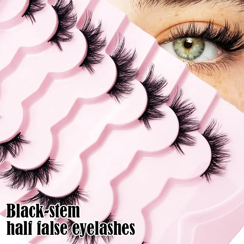 7 Pairs Natural Look Partial False Eyelashes, Create Lightweight Fluffy Cat Eye Makeup, Natural Short Accent Lashes, Puppy Lashes, Outer Corner Lashes, 3/4 Lashes, Reusable Suitable For Daily Use