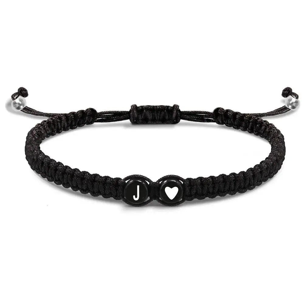 Adjustable Woven Heart Bracelet with Letters – Personalized Alphabet Bracelet for Women, Girls, Mother-Daughter Jewelry Gift, Handmade Friendship Bracelet, Birthday, Daily Wear & Special Occasion Accessory