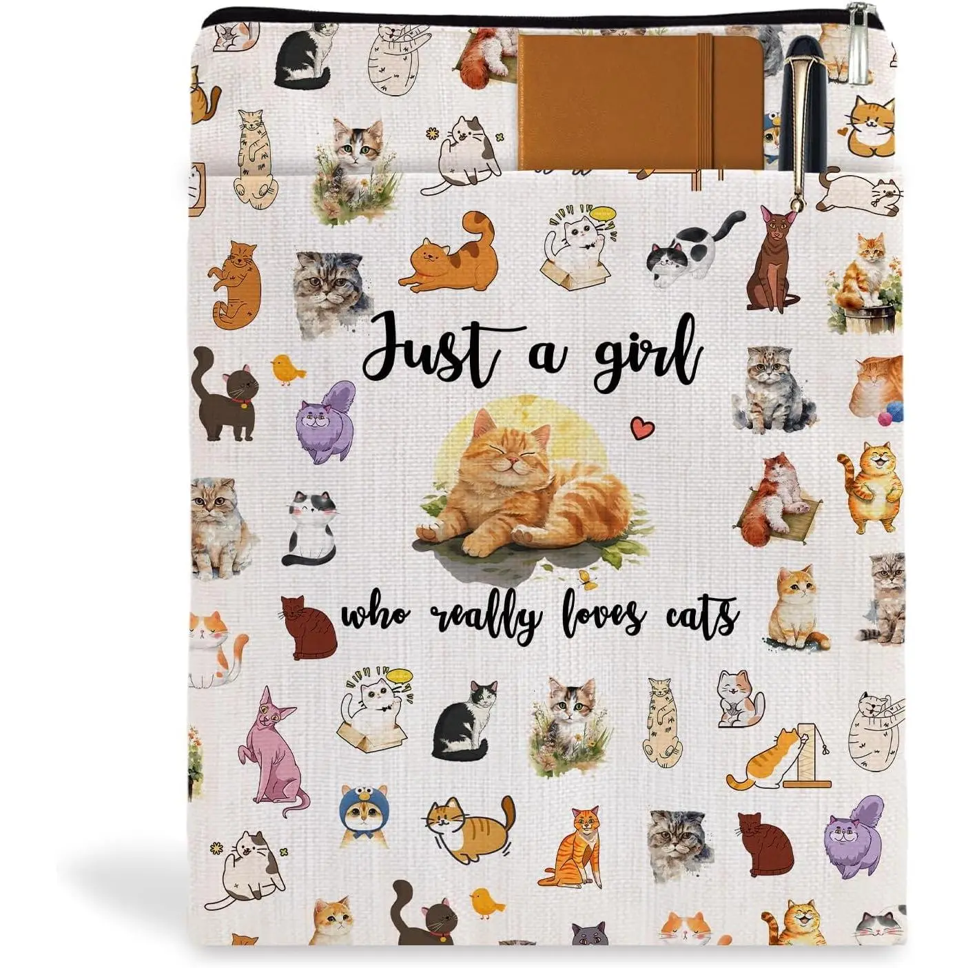 Book Lovers Gifts Book Sleeve,Book Cover with Zipper for Zipper Canvas Book Protector Paperback Cover for Kindle Paperbacks Book Lovers Gifts - Just a Girl Who Really Loves  (Beige-, Large)