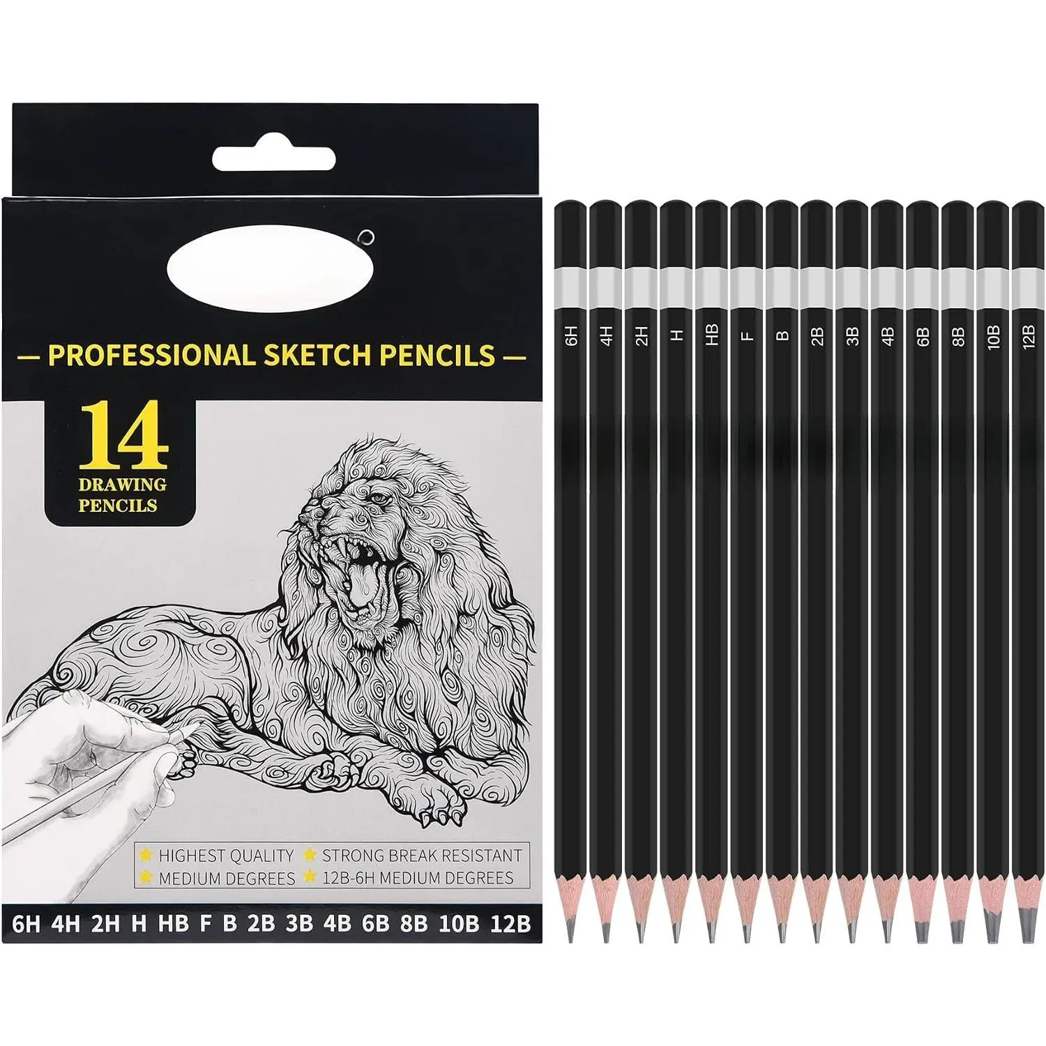 14 count Professional Graphite Sketch Pencils for Drawing (6H-12B) | Professional Triangular Graphite Pencils Set (6H,4H,2H,H,HB,F,B,2B,3B,4B,6B,8B,10B,12B) for  Drawing and Shading Needs