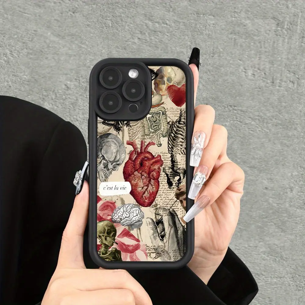 Anatomical Art Phone Case with Unique Heart Design Pattern, Full Body Protection Shockproof Soft Silicone Cover Cellphone Protective Durable Casing, Trendy Gift, Suitable for iPhone 17 16 15 Pro Max 14 Plus 13 12 Mini 11 X XS Series