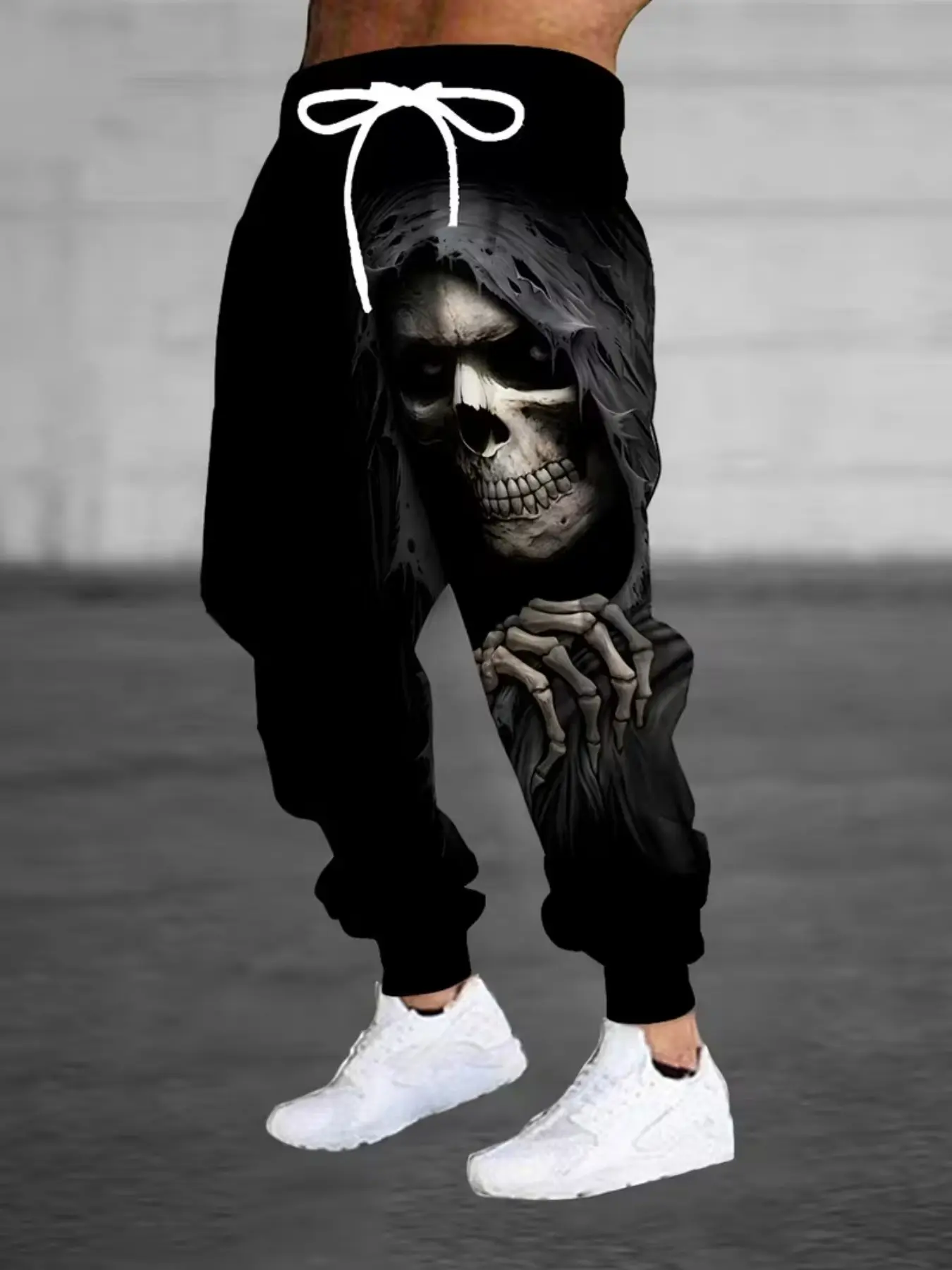 Men's 3D Halloween Skull Print Sweatpants, Full-Length Casual Pants with Drawstring Waist and Pockets, Trendy Streetwear, Casual Wear Bottoms, Casual Street Comfy