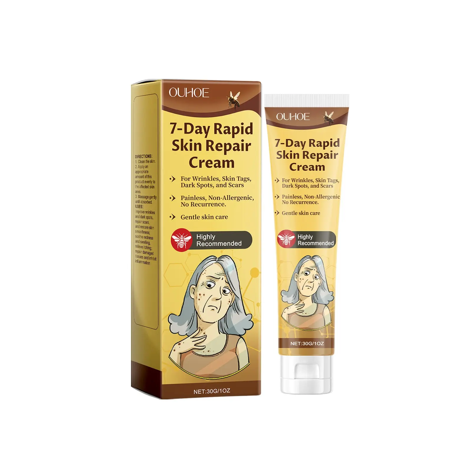 OUHOE Honey Artemisia Vulgaris Root Allantoin Salicylic Acid Skin Repair Scar Removal Cream Treatment Soothe Redness Itch Smooth Scars Fine Lines Dark Spots Deep Moisture Hydrating Moisturizing Hydrate Gentle For Sensitive Skin