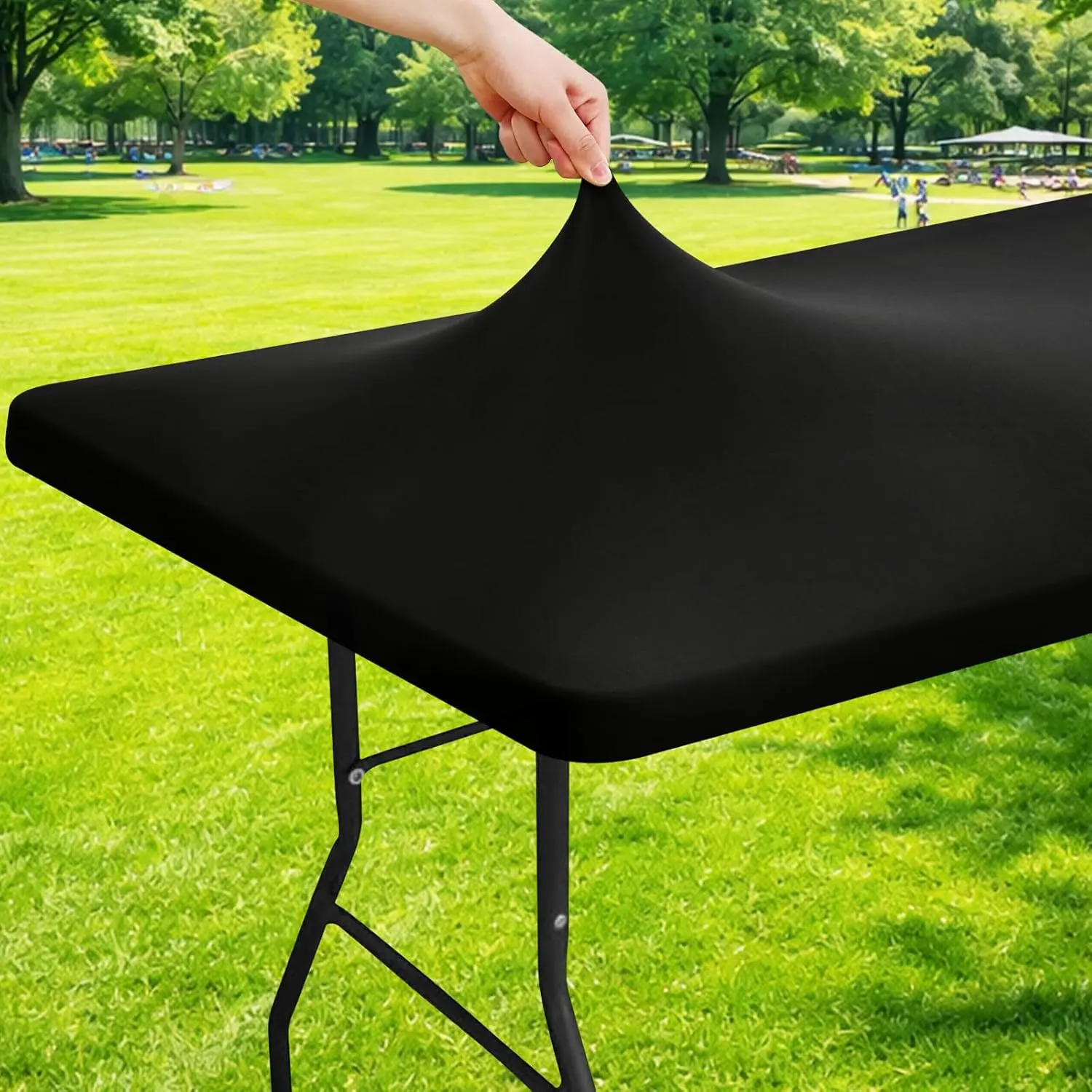 Spandex 6 Foot Rectangle Table Cloth, Elastic Fitted Tablecloths for Picnic, Stretch Washable Patio Table Cover for Outdoor, Camping, Banquet and Parties (Black, 30"x72")