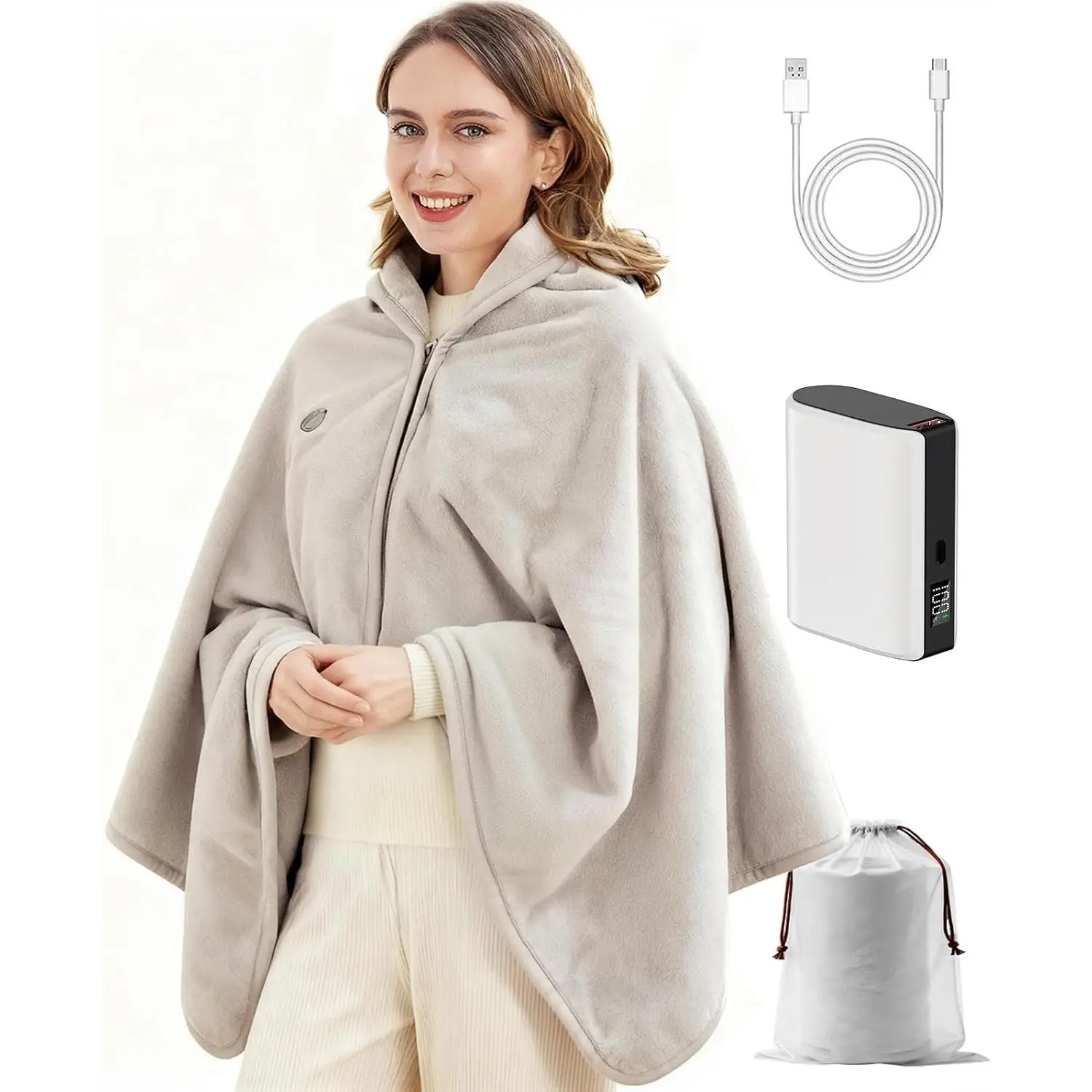 Cordless Heated Blanket, Battery Operated & Rechargeable Throw – Portable Electric Blanket with Far-Infrared Heating, Faux Rabbit Fur, 9000mAh Battery Powered, For Travel, Office & Outdoor Use
