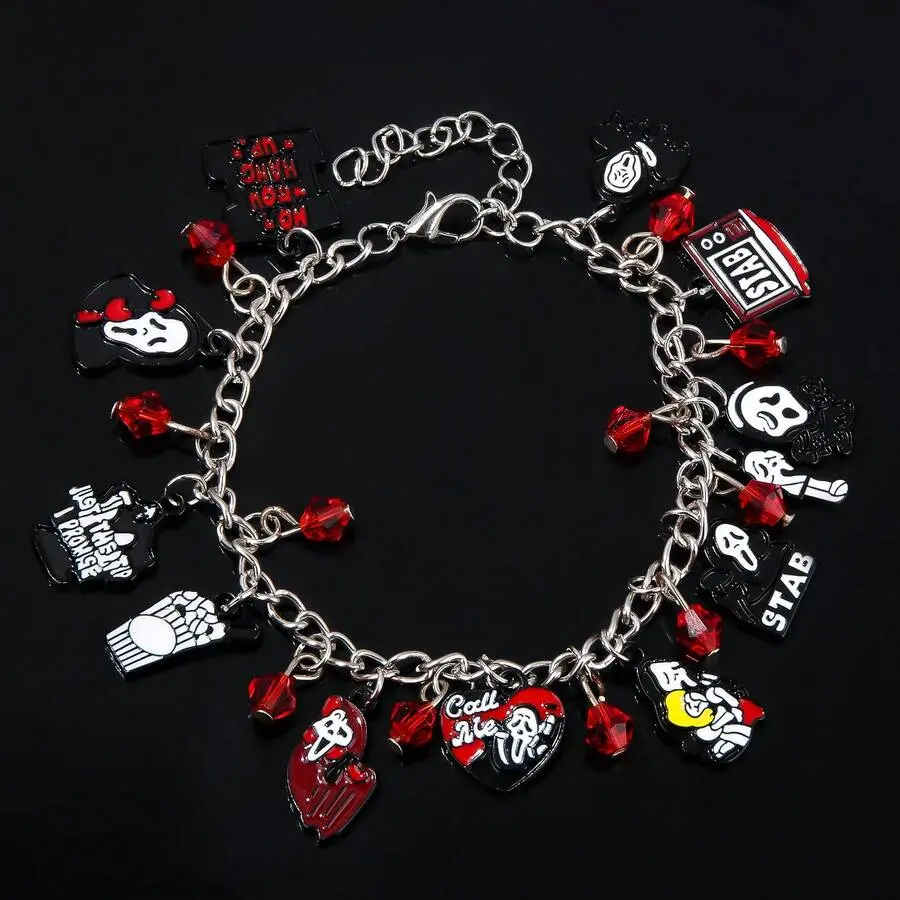 Men's Halloween Horror Bracelet, 1 Pc Gothic Chic Multi-Charms Accessory with Skull Motifs Ghost Face Killer Pendant, Halloween Gifts for Costume Jewelry Enthusiasts