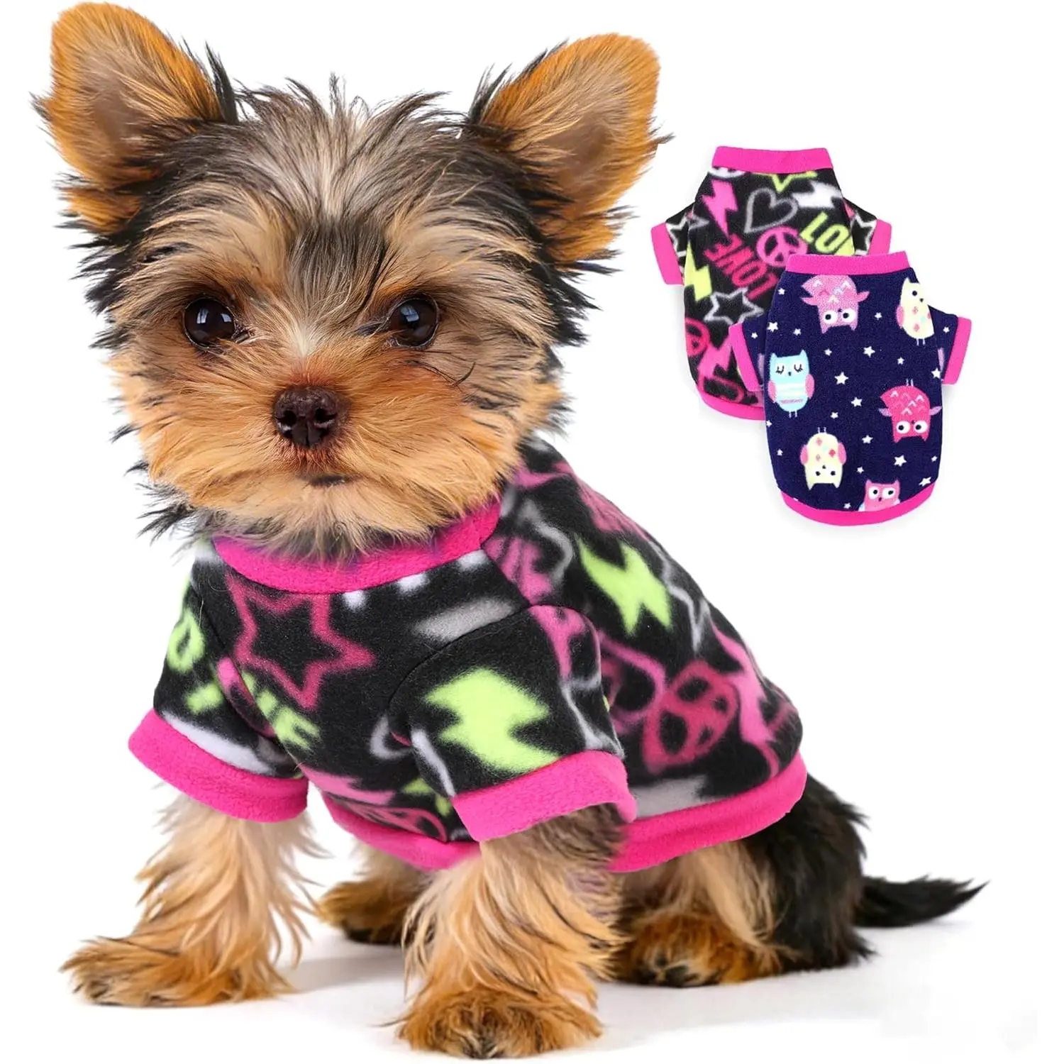 2 count  Sweaters for Small Dogs Girl Fleece Puppy Sweater for Teacup Chihuahua Yorkie Clothes Soft Warm XS  Clothes Doggie  Outfit Cute Print, Rose,