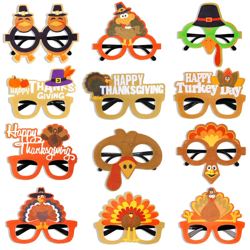 Thanksgiving glasses, harvest festival rustic party costume props, cartoon turkey pumpkin photo glasses frames