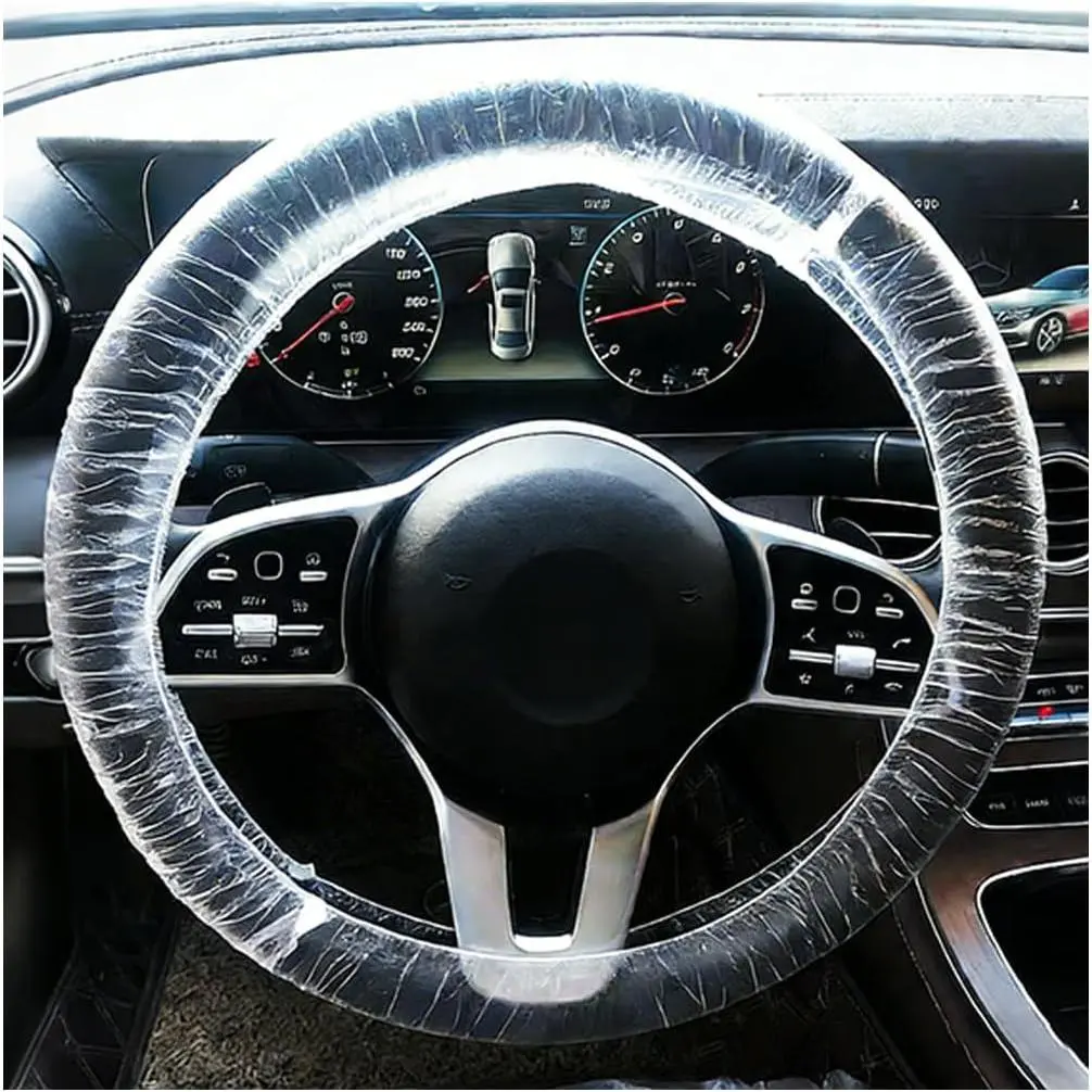 50 Pack Disposable Steering Wheel Cover with Elastic Bands, Transparent Tool-Free Scratch Guard Auto Interior Accessory for Scratch Prevention & Auto Repair Needs, 50/100 Pack