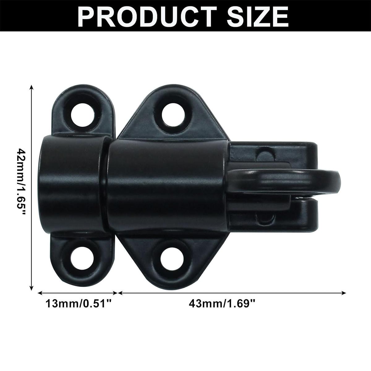 2 Packs Self-Closing Latches，Black Spring Door Lock，Resilient Bolt Latch Aluminum Alloy Safety Automatic Spring Barrel Slide Door Lock with Screws,Used for Gate,Window and Cabinet etc