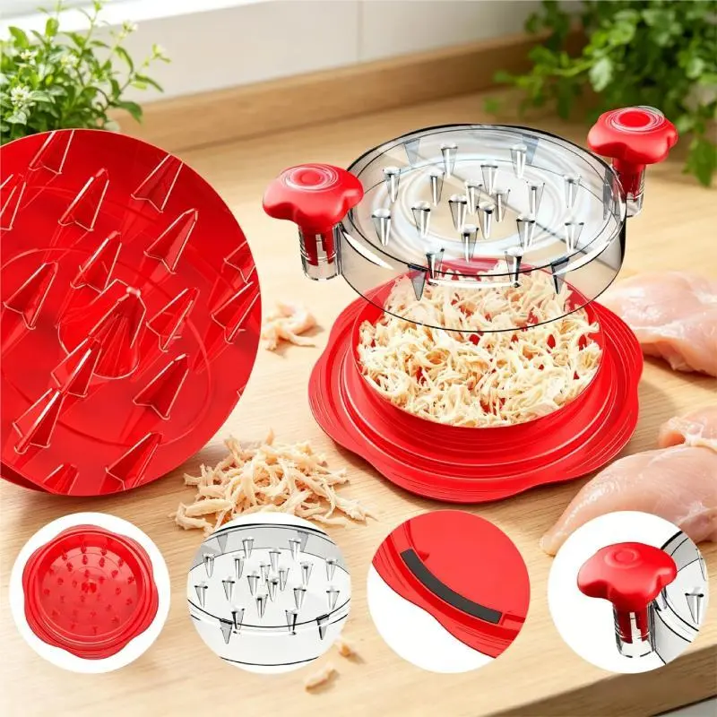 Rotating Chicken Shredder Kitchen Gadget - Dual Handles, Transparent Cover, Anti-Slip Base, BPA-Free, Dishwasher-Safe Heavy-Duty Cooked Meat Shredder Food Prep Utensil Home Kitchen Accessory for Pulled Pork, Beef
