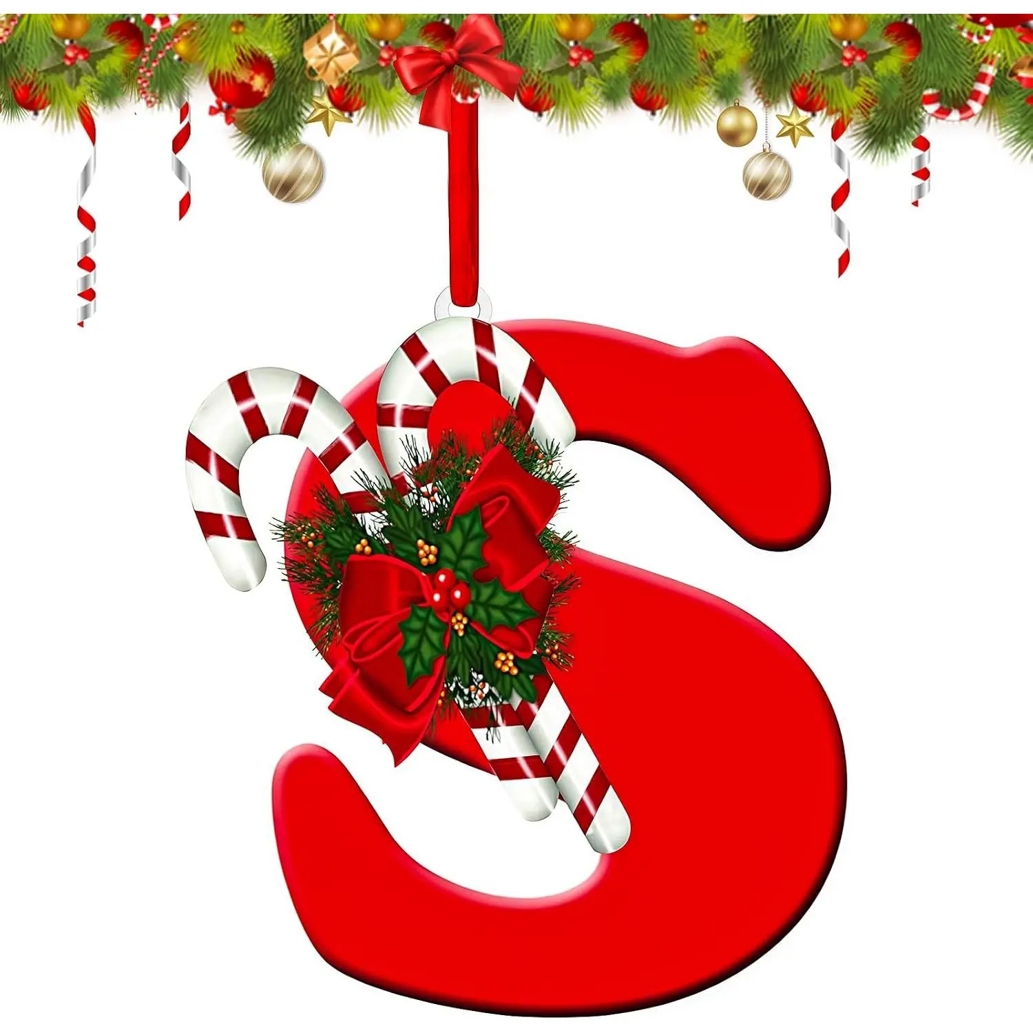 Letter Name Ornaments for Christmas Tree, 2D Christmas Decoration 2039,  Ornaments A-Z Xmas Family  Xmas Stocking Stuffers Gifts for  Adults (S)
