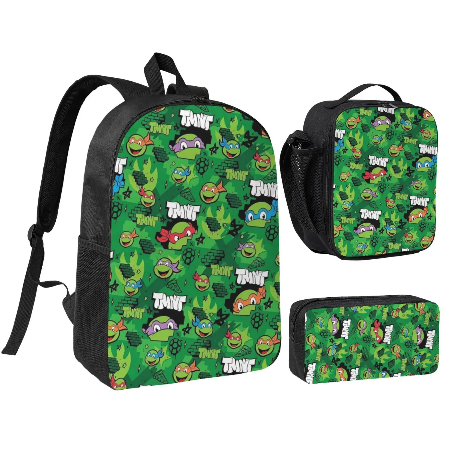 Anime Ninja Turtle 3Pcs School Backpack Set for Teen Boys Girls, Adjustable Shoulder Straps Lightweight Bookbag with Insulated Lunch Bag & Pencil Case, School bag, Travel Office Daily Bag