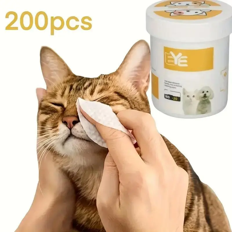 200pcs Pet Eye Wipes, Cat Eye Cleaner, Cleaning, Removes Tear Stains, Durable Polyester Material, Safe for Cats, Essential Grooming Supplies
