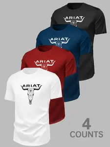 Bull Head Pattern T-Shirt for Fitness, Running, Training, Home Wear, Summer Street Style, Casual Loose-Fit Top, Breathable Fabric, Breathable Workout Tops, Athletic Tee