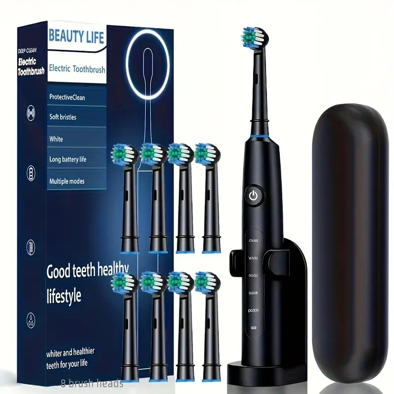 Adult Rotating Electric Toothbrush Gift Set, High Speed, Multiple Modes, Long Battery Life, 8 Replaceable Heads, Teeth Whitening, Christmas Gift