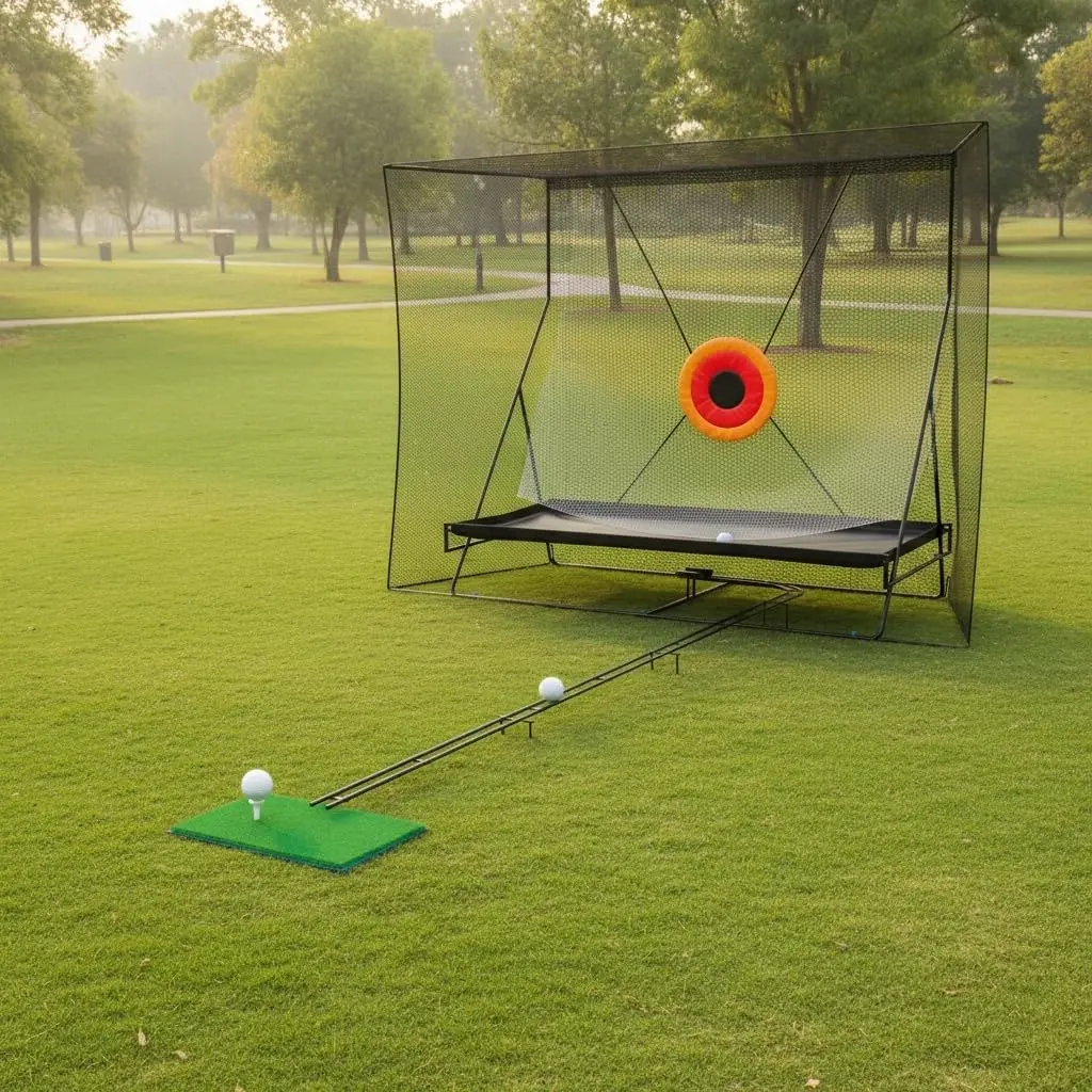Superior Golf Practice Net– Indoor/Outdoor Hitting & Chipping Aid – Impact Aims – Track Ball Return System – Ball Blanket – Durable Training Equipment for Golfers