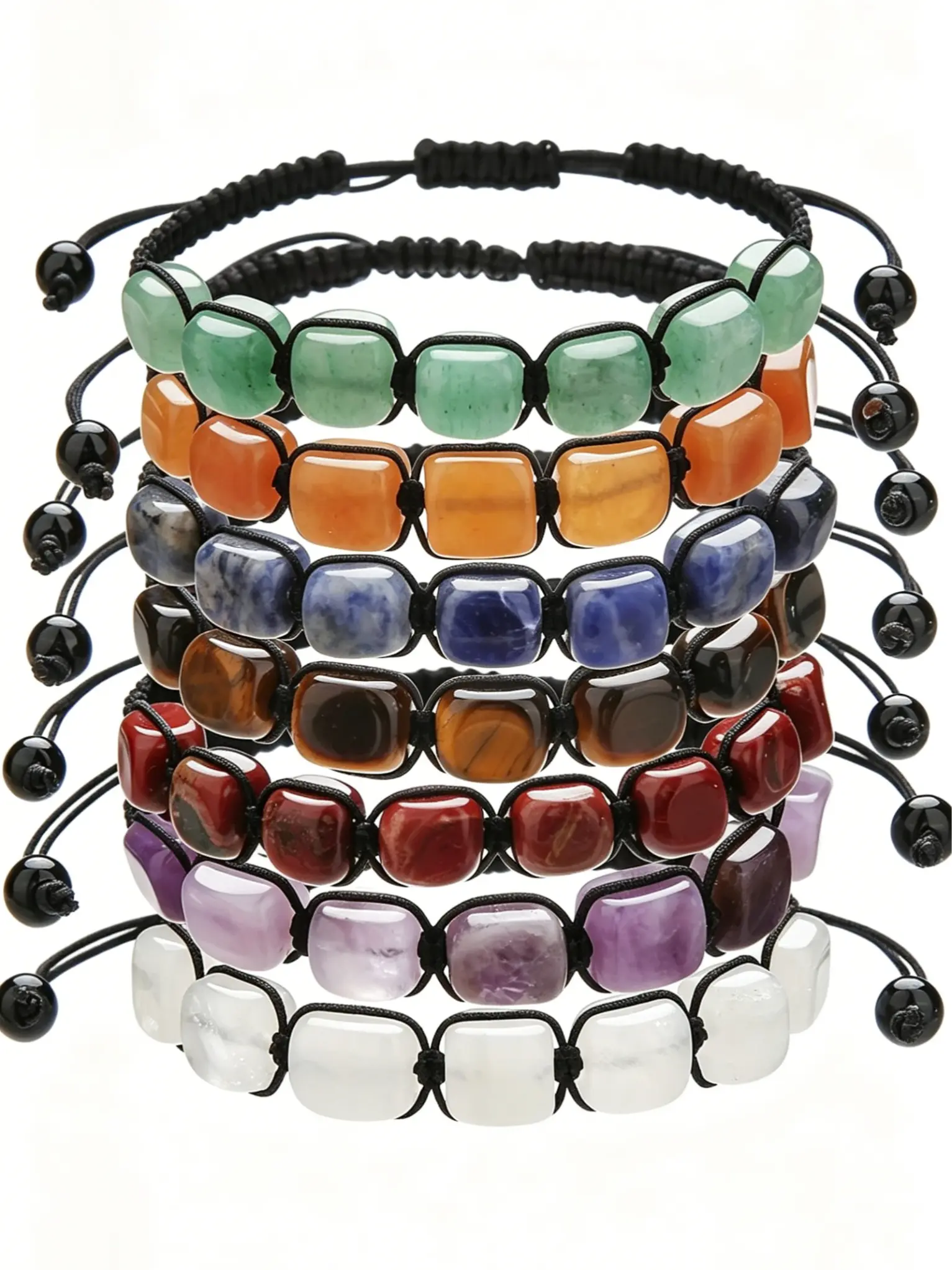 1PC Seven Chakra Healing Crystal Bracelet, Adjustable Yoga Energy Stone Beads, Anxiety Relief Meditation Jewelry, Natural Stone Woven Bracelet