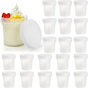 20 Pack Ice Cream Containers, 10 Oz Plastic Freezer  Storage Jars with Screw , Leak Proof Takeout Container for Jam,  Pudding Cups for Fruit, Dessert, Sundaes, Soup,