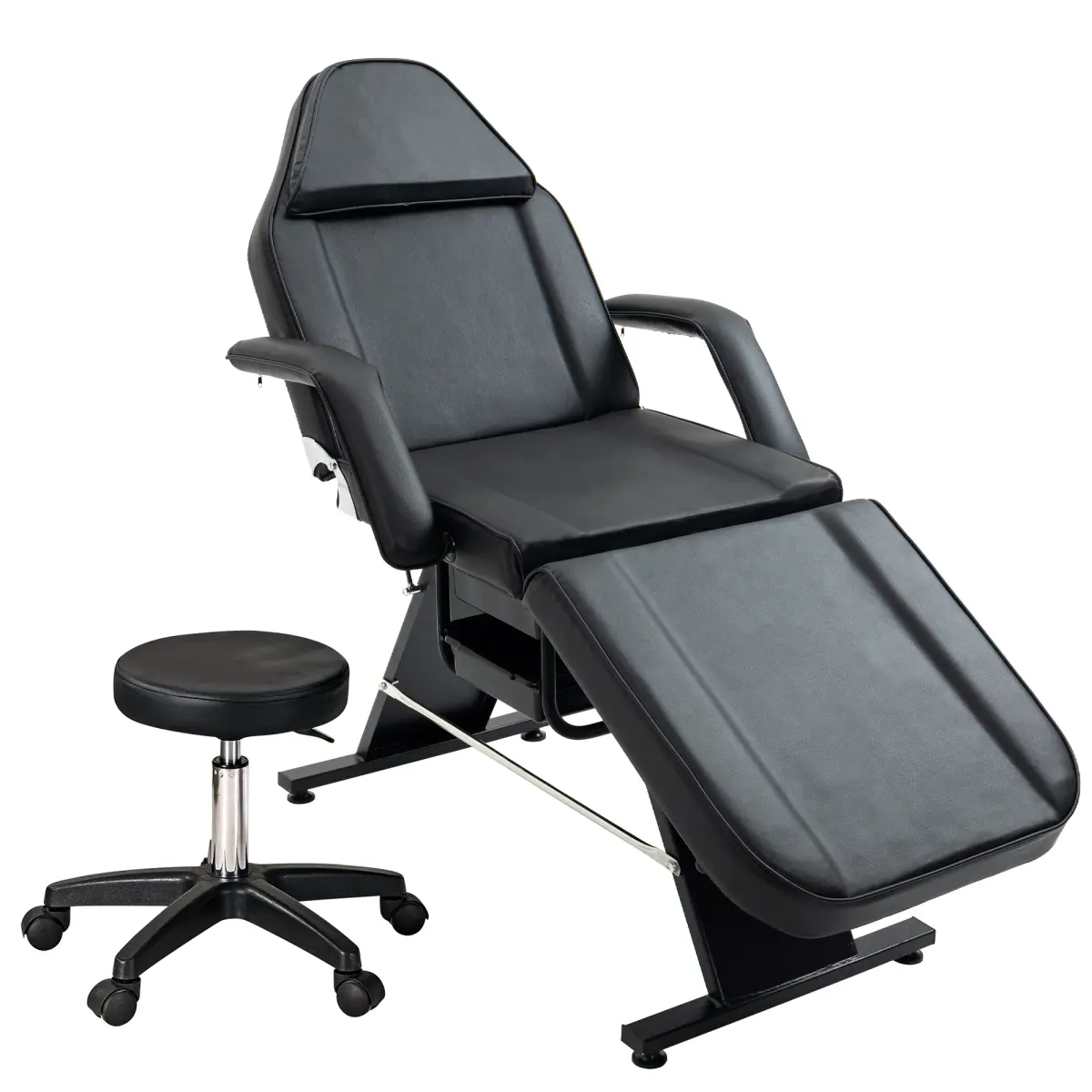 Massage Salon Tattoo Chair with Two Trays， Esthetician Bed with Hydraulic Stool,Multi-Purpose 3-Section Facial Bed Table, Adjustable Beauty Barber Spa Beauty Equipment, Black