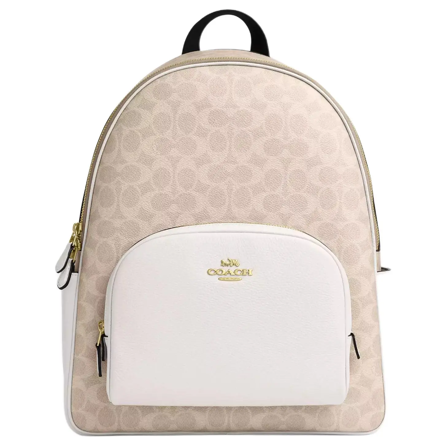 COACH Court 33 Dual-Zip Backpack for Women – Coated Canvas and Leather, Beige