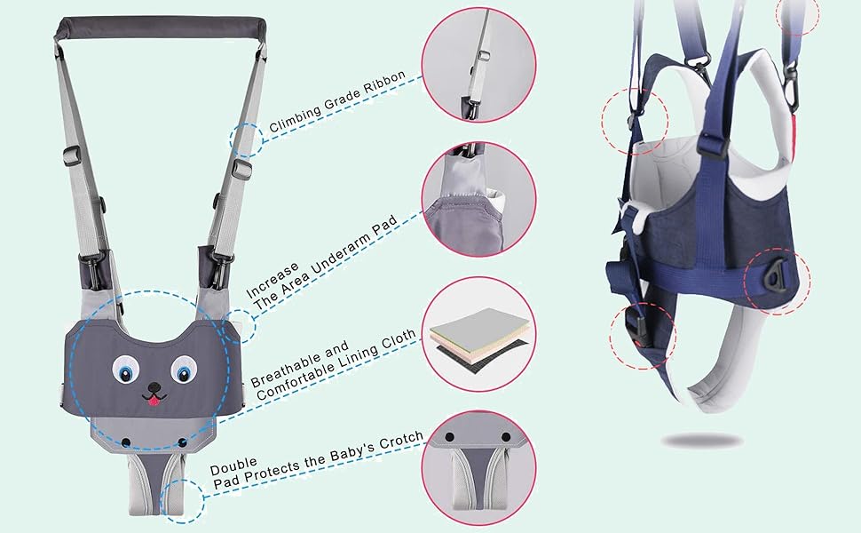 Baby Walking Harness Breathable Handheld Kids Toddler Helper Assistant Adjustable Infant Walker Help Baby Walk Stand Up Child Learning Belt for 8-24 Month Old Babies Activity (Blue) Baby Walking Harness Breathable Handheld Kids Toddler Helper Assistant Adjustable Infant Walker Help Baby Walk Stand Up Child Learning Belt for 8-24 Month Old Babies Activity (Blue)