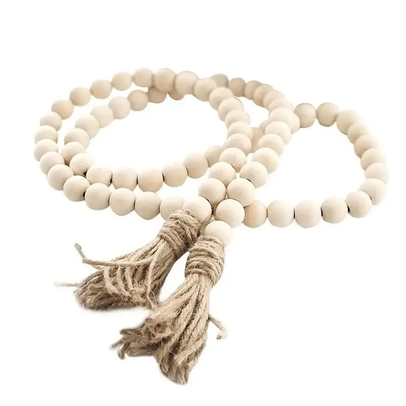 Wooden beads with tassels, 1 piece, bohemian style decoration, suitable for tables, desks, and doors, home decor, beige, soft tones, decorative, hanging room decoration, wall hanging decoration, wall hanging ornament