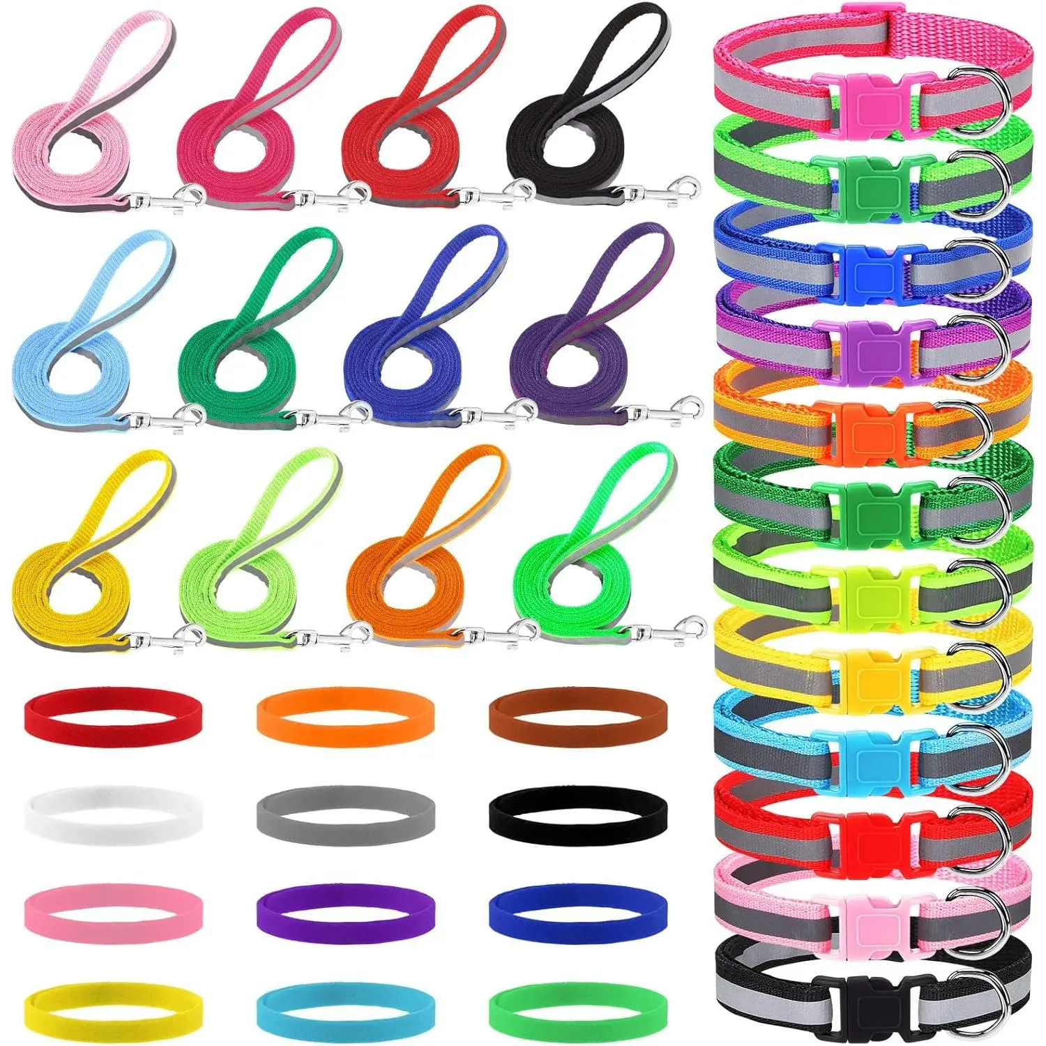 36 Pcs Reflective Puppy Collar and Leash Set, Dog Collar and Leash Adjustable Puppy Collars Quick Release Clip Buckle Dog Collar for Small Medium Dogs Walking Training